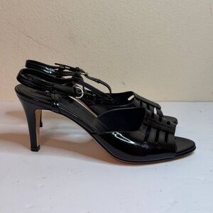 Bally Black Patent Leather Heeled Sandals Size 37 EUR